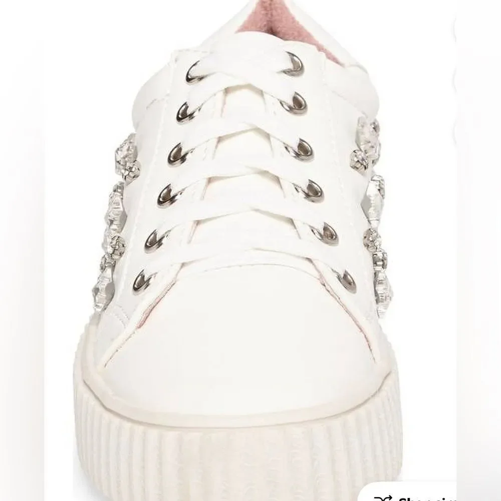 NIB Lauren Lorraine Girls White “Pam” White Rhinestone Lace Up Sneakers Size 5.5